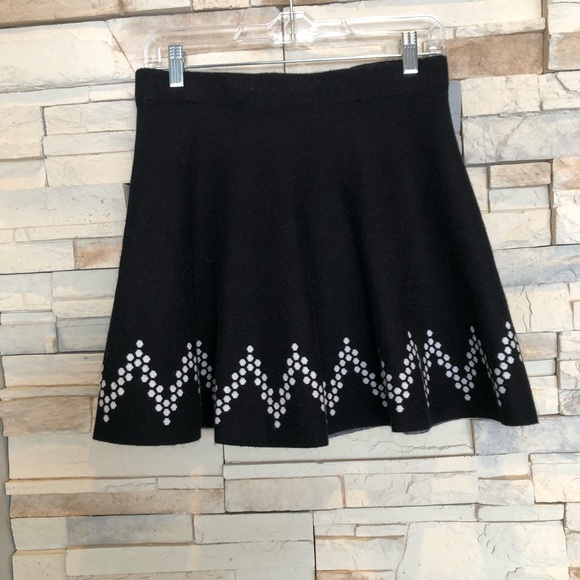 CANDIE’S flared skater style skirt, black with bottom hem white design (Small) - Picture 3 of 11